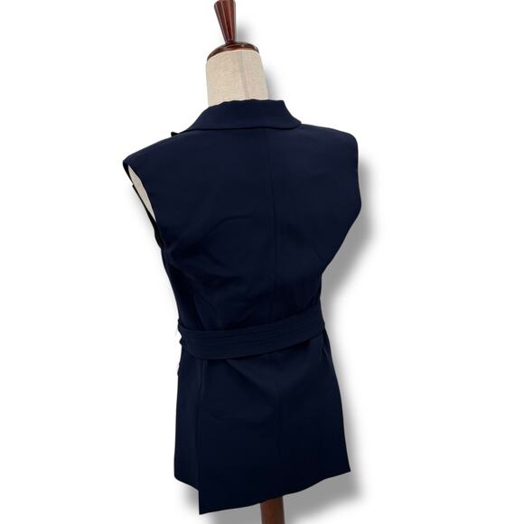 Rebecca Taylor Navy Blue Vest Size 0 XS Lace Trim Belted Suiting Sleeveless - Picture 12 of 14
